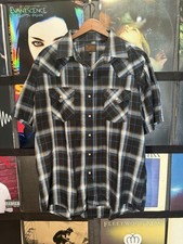 Plains Western Wear Men's Short Sleeve Plaid Shirt Pearl Snap Down, Size Large L