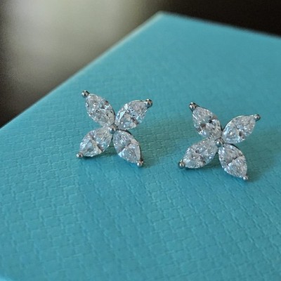 Tiffany & Co Victoria LARGE Platinum Diamond Earrings Tiffany Valuation Included