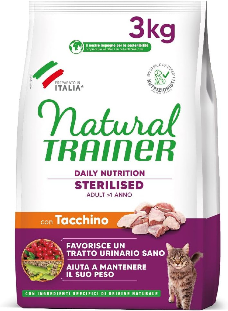 Cibo Gatti Sterilizzati Natural Trainer 3kg - Carni Bianche e Fibre