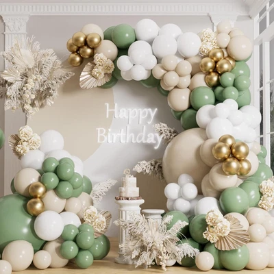 Sage Green Balloon Arch Kit 155Pcs Olive Dusty Green Sand White Gold Balloons Ga