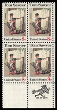 US Scott # 1470, Tom Sawyer, Zip Block of (4) 1972 8¢ Stamps, MNH