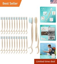Eco-Friendly Portable Toothbrushes with Tongue Scraper - 20 Biodegradable Packs