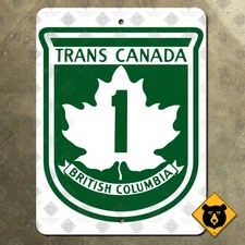 British Columbia Trans-Canada Highway 1 route marker road sign 1962 18x24