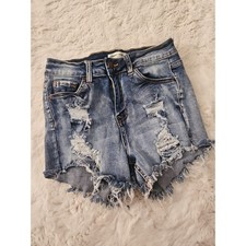 Hammer Jeans High Waisted Denim Shorts Womens Size M Blue Destroyed Frayed Hem