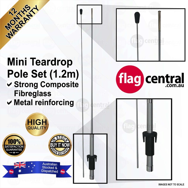 P - COFFEE Black 1.2m Teardrop Flag / Banner Kit with Pole Set and a Galvanised Steel Ground Spike - 1