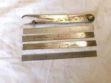BROWN & SHARPE NO. 835 FIRM JOINT HERMAPHRODITE CALIPER + 4 B&S 6" STEEL RULES