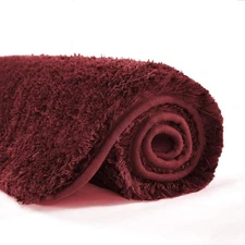 Suchtale 24x40" Red Shaggy Bathroom Rug Extra Soft Absorbent Non-Slip Bath Mat