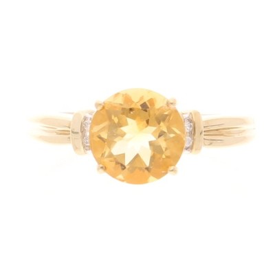 Ring 9 kt Gelbgold Citrin Solitär & Diamant Akzente (Größe N) 8 mm Durchmesser