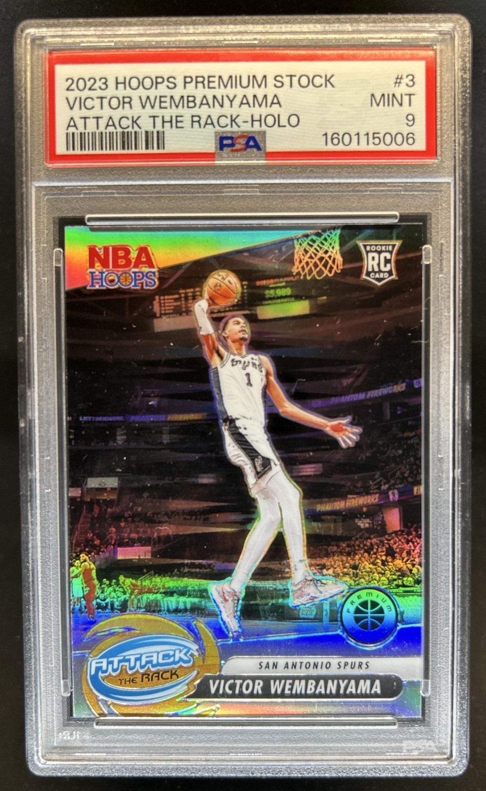2023-24 Hoops Premium Stock Victor Wembanyama Attack the Rack RC Silver #3 PSA 9