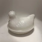 Vintage MCM Hazel Atlas White Milk Glass Chicken Hen on Nest Covered Dish Retro