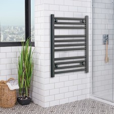 800mm Wide 600mm High Black Heated Towel Rail Radiator Designer Bathroom UK