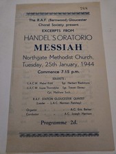 Vintage 1944 RAF (Barnwood) Gloucester Choral Society Programme Handel's Messiah