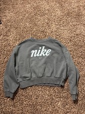 Nike Gray Fleece Pullover Sweatshirt Kids L Logo Crew Neck Long Sleeve