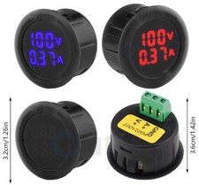 VA Meter Volt Ammeter Round Panel Mount 100V 10A Red / Blue 32mm Screw Terminal