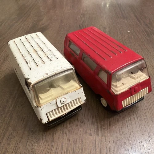 (2) Mini Tonka Red & White Ford Van Pressed Steel #TK 🔥