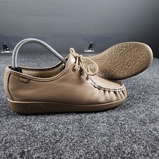SAS Siesta Loafers Womens 6.5 W Taupe Leather Lace Up Comfort Shoes USA Made