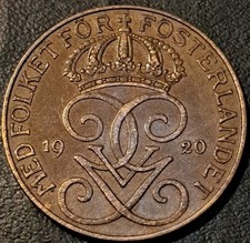 1920 SWEDEN ~ 5 Ore ~ Gustaf V ~ Great Vintage Coin 