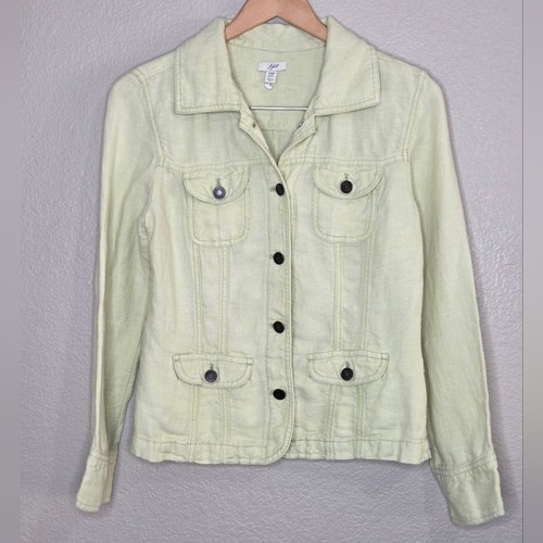 Soft Yellow Linen J. Jill Utility Jacket Blazer Light Academia Coquettecore - Picture 6 of 12