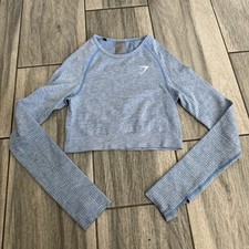 Gymshark Vital Seamless 2.0 Crop Top Long Sleeve Size Small Athletic Yoga Blue