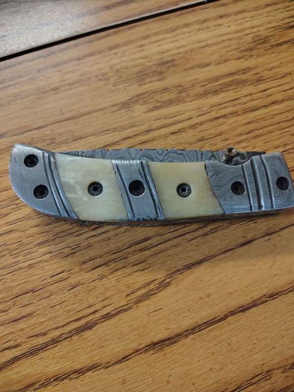 LMK Hand Crafted Damascus Folding Knife with Bone Liner and Lock