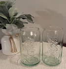 2 - Vintage Coca-Cola Clear Green Glass Coke Can Embossed Logo 12 Ounce Cup EUC