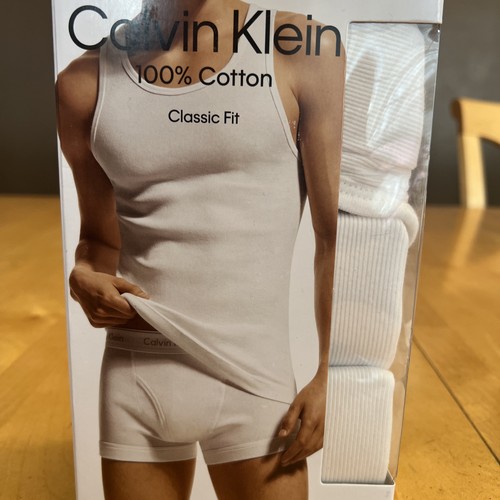 Calvin Klein 100% Cotton Classic fit Tank Under Shirt M 38-40 3 Pack In Open Box - Afbeelding 2 van 7