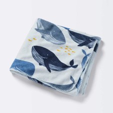 Plush Baby Blanket - Whales - Cloud Island White Navy Blue Yellow Nautical NEW