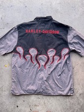 Harley Davidson Motorcycle Gray Flame Garage Mechanic Shirt LG
