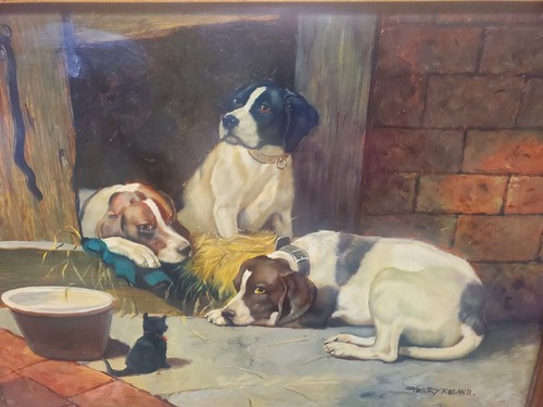 Original Henry Roland Framed Painted, Dogs with Kitten - Picture 4 of 14