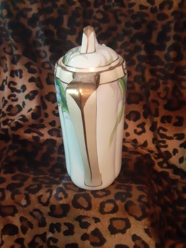 Vintage Beautiful Nippon Chocolate Pot w Lid Hand Painted - Blue Spoke Stamp - Picture 4 of 11