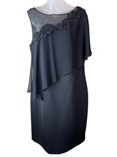 SLNY SL FASHIONS NY LADIES BLACK EVENING 1 SHOULDER DRESS LACE TOP Sz 12