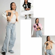 Ladies Sand Varsity Beyond The Range Cropped Top Contrast Sleeves Jacket(xs - L)