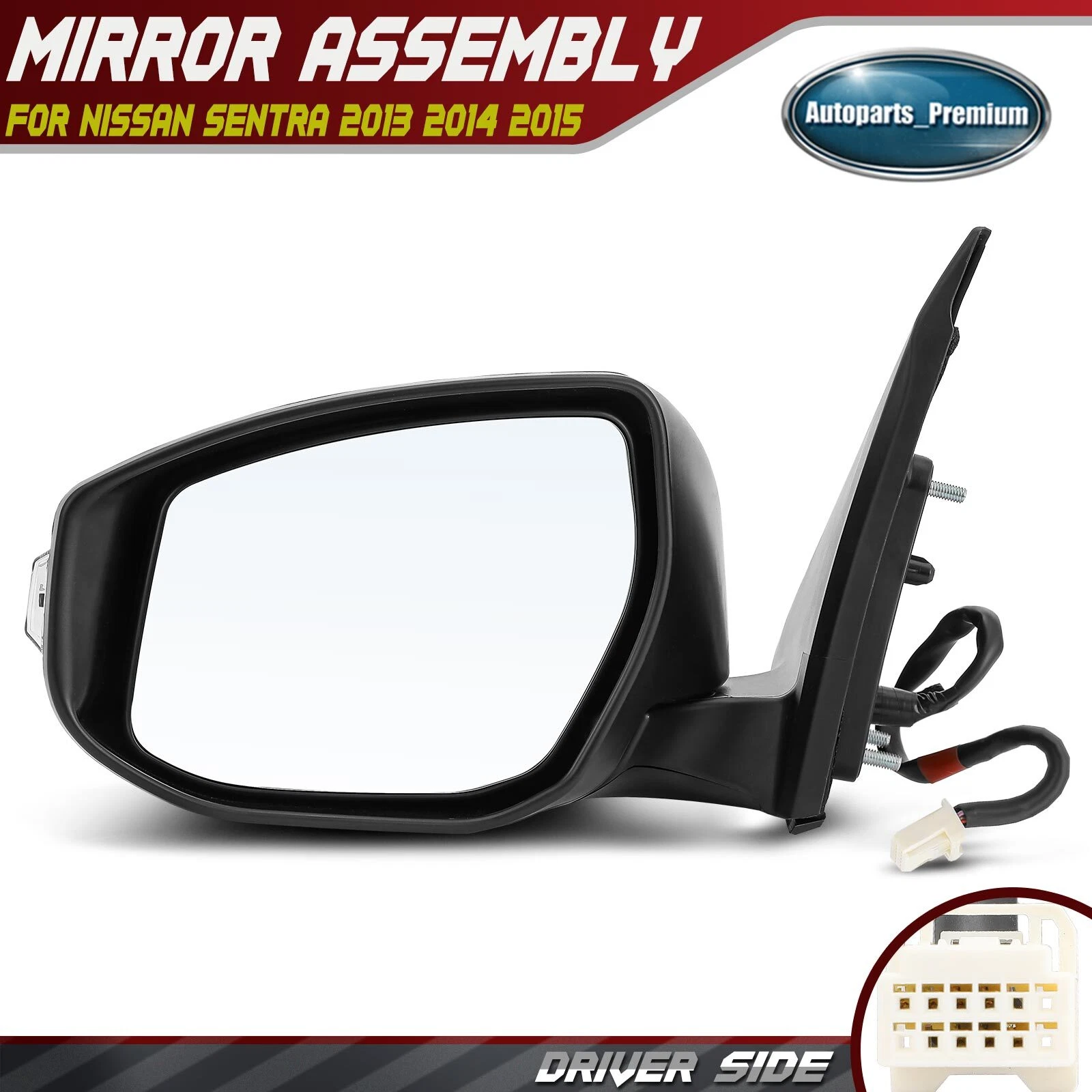 Driver Left Power Mirror w/ Turn Signal Heated Black for Nissan Sentra 2013-2019