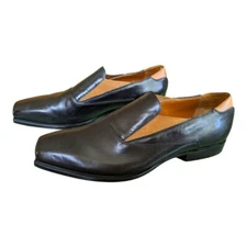 Alexander McQueen Black Leather Tan Elastic Square Toe Loafers Size 8.5-9 US 