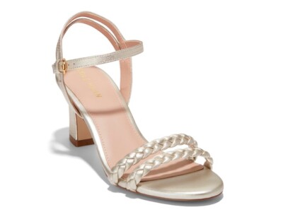 Cole Haan Size Sandal Alyse Metallic Silver Braided Ankle Strap Chunky  Heel