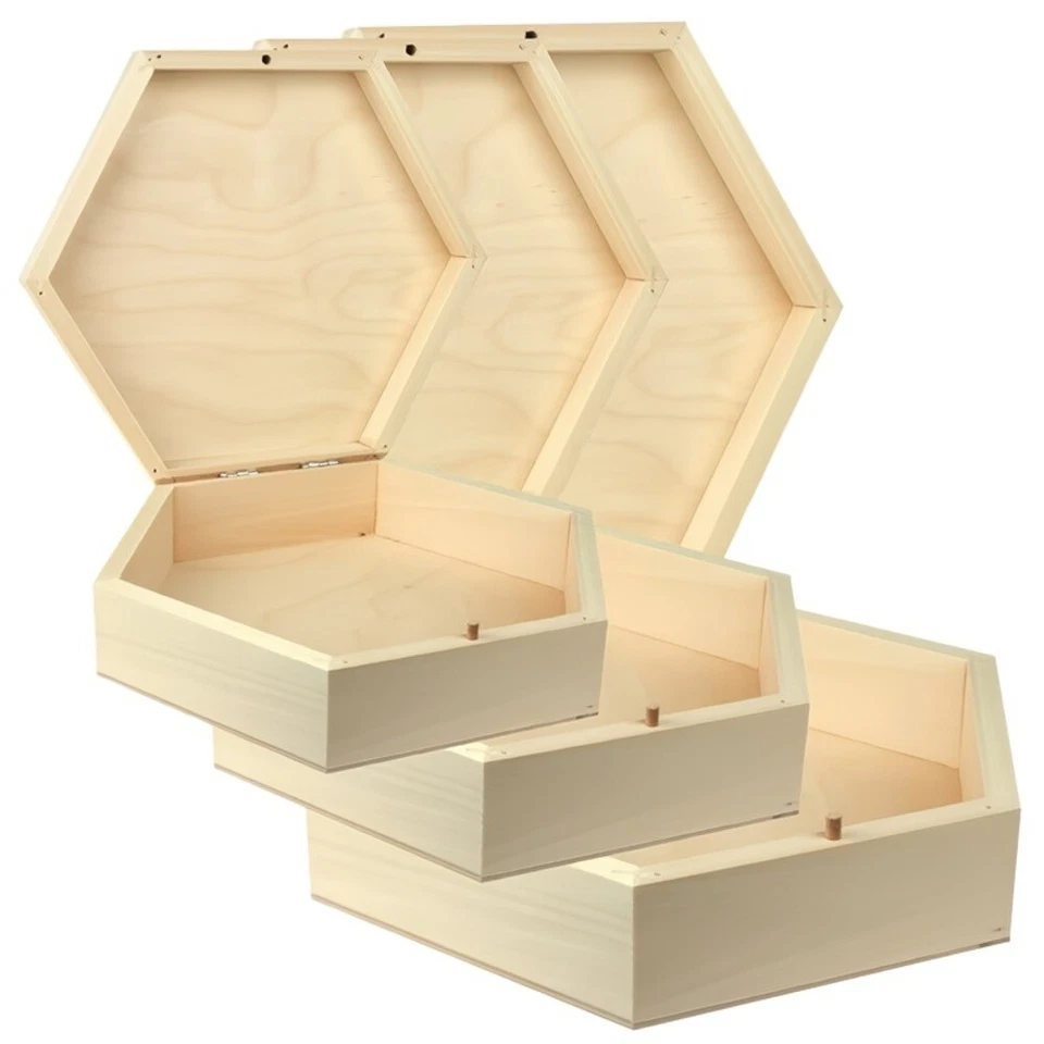 Wooden Hexagon Box Geometric Handmade Jewellery Chest 22 cm - Image 4 of 4