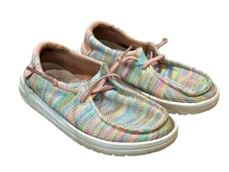 Hey Dude Girls Size 12K Wendy Youth Rainbow Pink Pastels Kids Slip