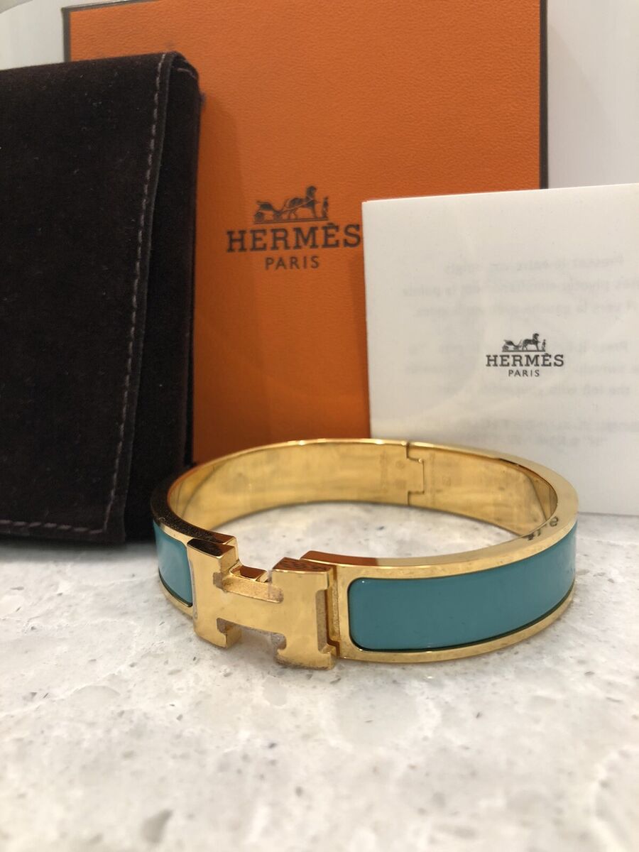 New Hermes Bracelet 18K Gold Clic Clac H Classic Bangle Blue New Hermes Bracelet 18K Gold Clic Clac H Classic Bangle Blue