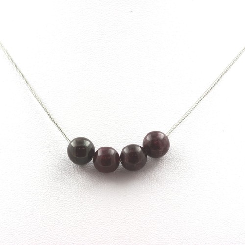 Collier 2 perles Grenat 8 mm. Chaine en acier inoxydable Collier femmes, hommes