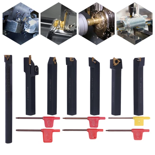 7-Piece Indexable Carbide Lathe Turning Tools Set with Holder and Wrenches