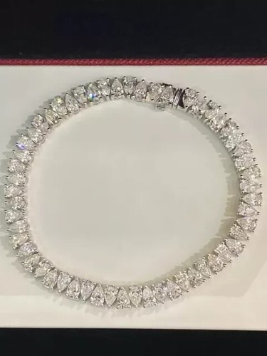 11CT Pear Cut Lab Created Diamond Women's Tennis Bracelet 14K White Gold Finish - Picture 5 of 5