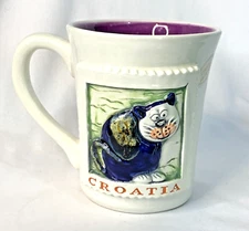 CROATIA Cat Mug Raised Design Purple Interior 10oz Unbranded