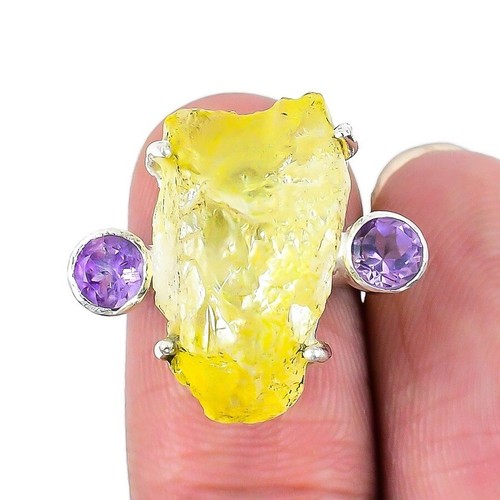 Titanium Crystal Amethyst Stone Solid Silver Wife Statement Ring Jewelry Size 6 - Picture 3 of 7
