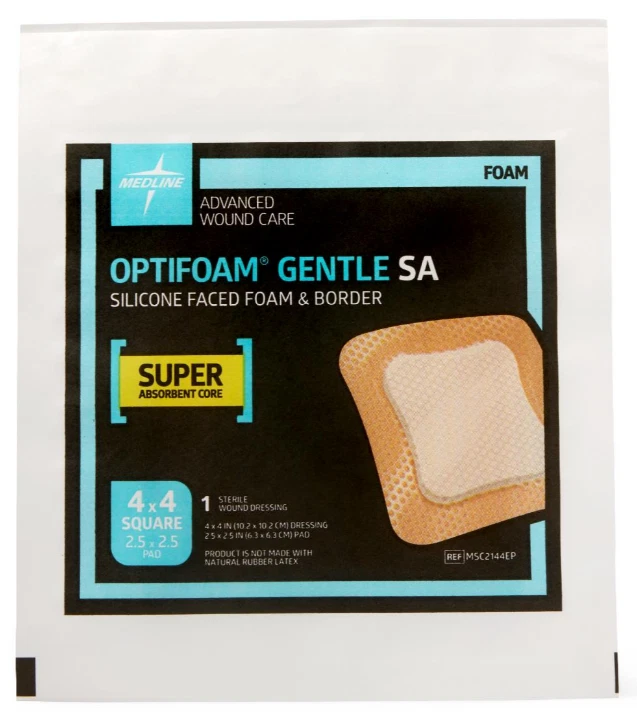 Medline Optifoam Gentle Silicone-Faced Foam Dressing 4" x 4", Box of 10 - Image 4 of 4