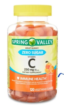 Spring Valley Zero Sugar Vitamin C Gummies Dietary Supplement, 250 Mg, 120 Count