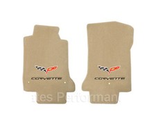 2005-2007.5 C6 Corvette Cashmere Tan Floor Mats - Crossed Flags Corvette Logos 2005-2007.5 C6 Corvette Cashmere Tan Floor Mats - Crossed Flags Corvette Logos