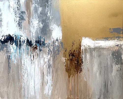 Luxury painting wall art Abstract Hand painted white Blue Grey Gold minimalist - Bild 2 von 11