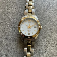 Timex Womens Two Tone Stainless Steel Watch White Dial With Indiglo Function B-K