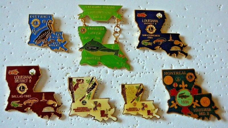 Lions Club Pins -   An Assortment of 7 LOUISIANA Pins