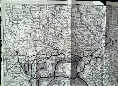 Frühe ORIG Schnittkarte Missouri und Südost-Iowa Burlington Route